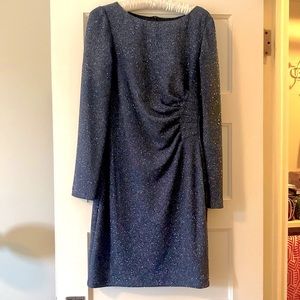 Stunning gray-blue silver glitter long sleeve special occasion dress